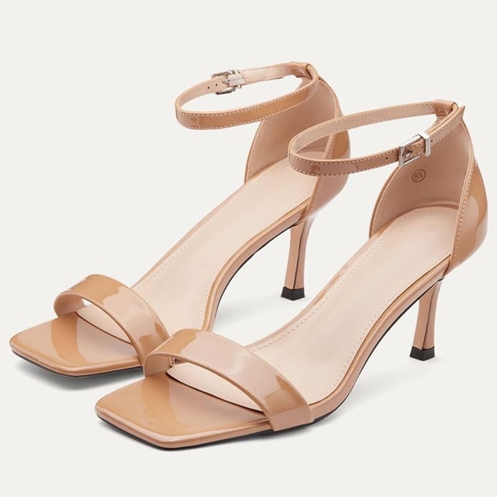 NEW NUDE PATENT SANDALS
